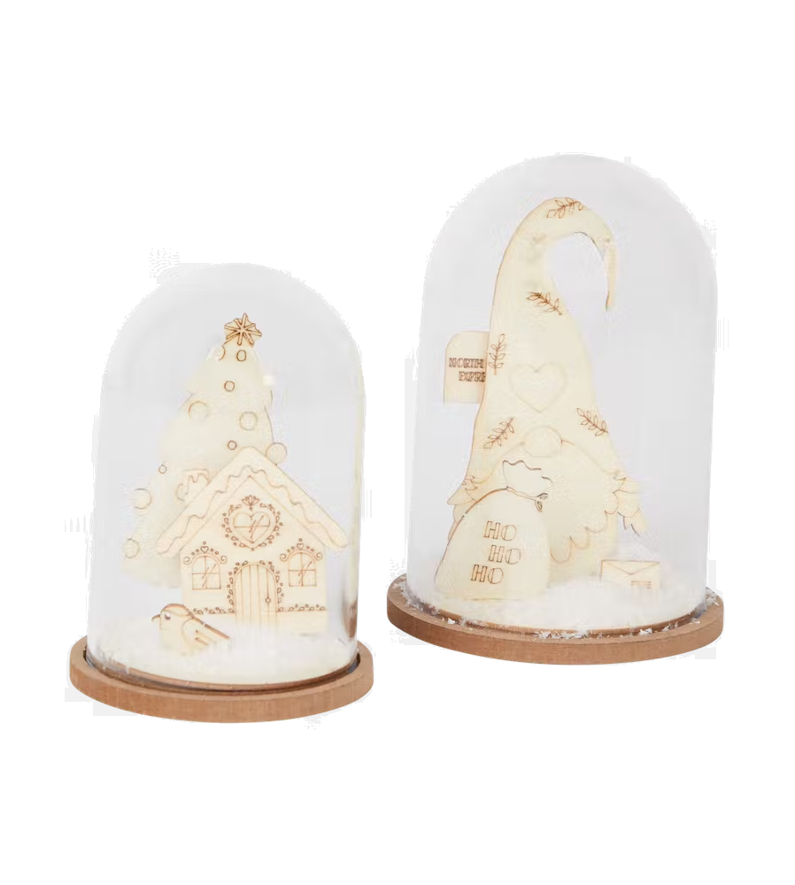 Oem - Set 2 Cupole din plastic cu baza lemn cu accesorii - Alte accesorii Craciun - AC469-CB