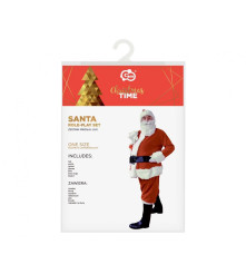 Oem - Costum Mos Craciun marime universala cu ghete, manusi, barba, curea, caciula - Adulti - GD346