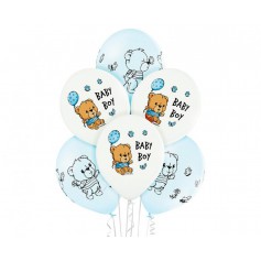 GoDan - Set 6 baloane Cute Baby Boy alb albastru 30 cm - Baloane petreceri - GD360