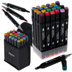 Oem - Set 24 markere, 2 capete subtire si gros, cu geanta de depozitare si suport din plastic, multicolore - Rechizite școlar...