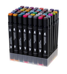 Oem - Set 48 markere, 2 capete subtire si gros, cu geanta de depozitare si suport din plastic, multicolore - Rechizite școlar...