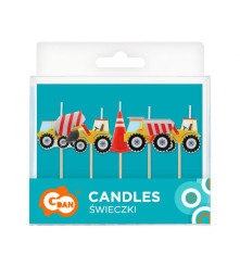 GoDan - Set 5 lumanari tort, model Vehicule de constructii - Lumanari petrecere - GD471