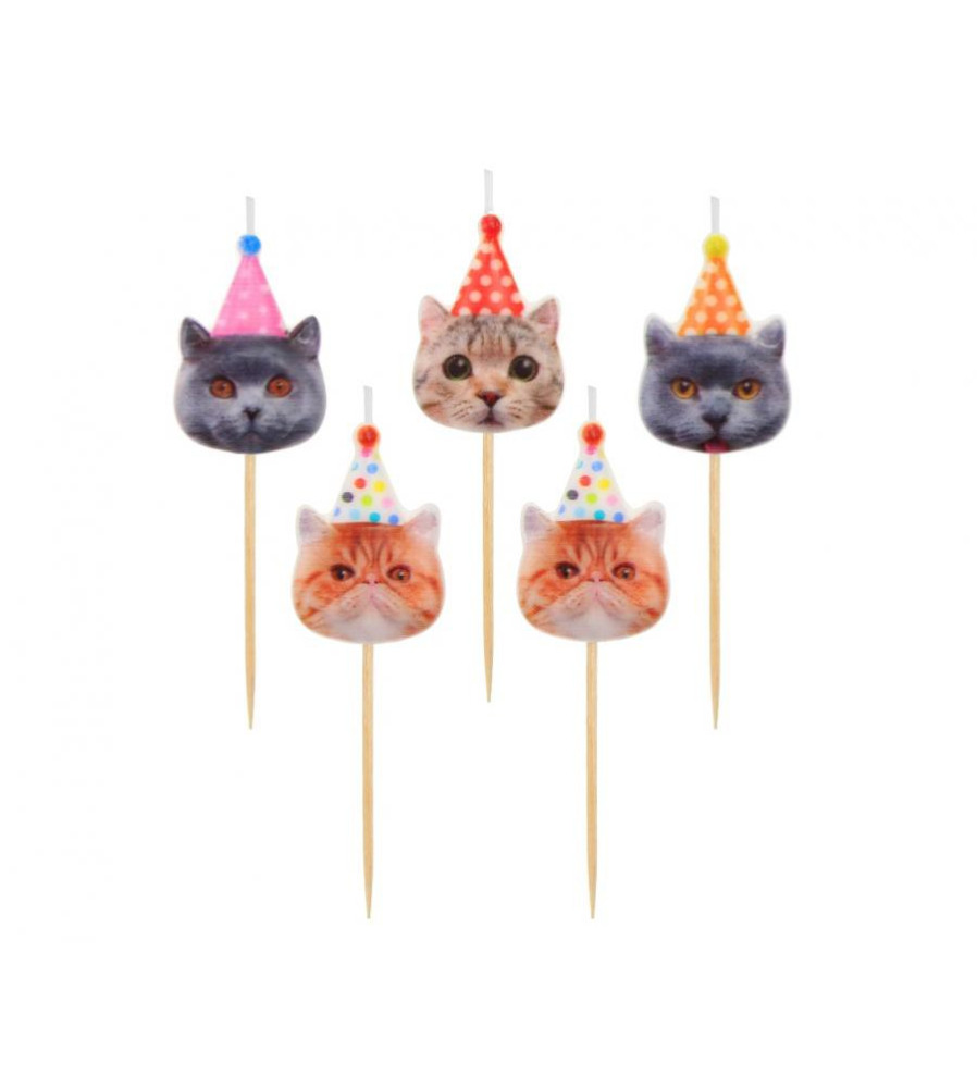 GoDan - Set 5 lumanari tort, model Pisica - Lumanari petrecere - GD479