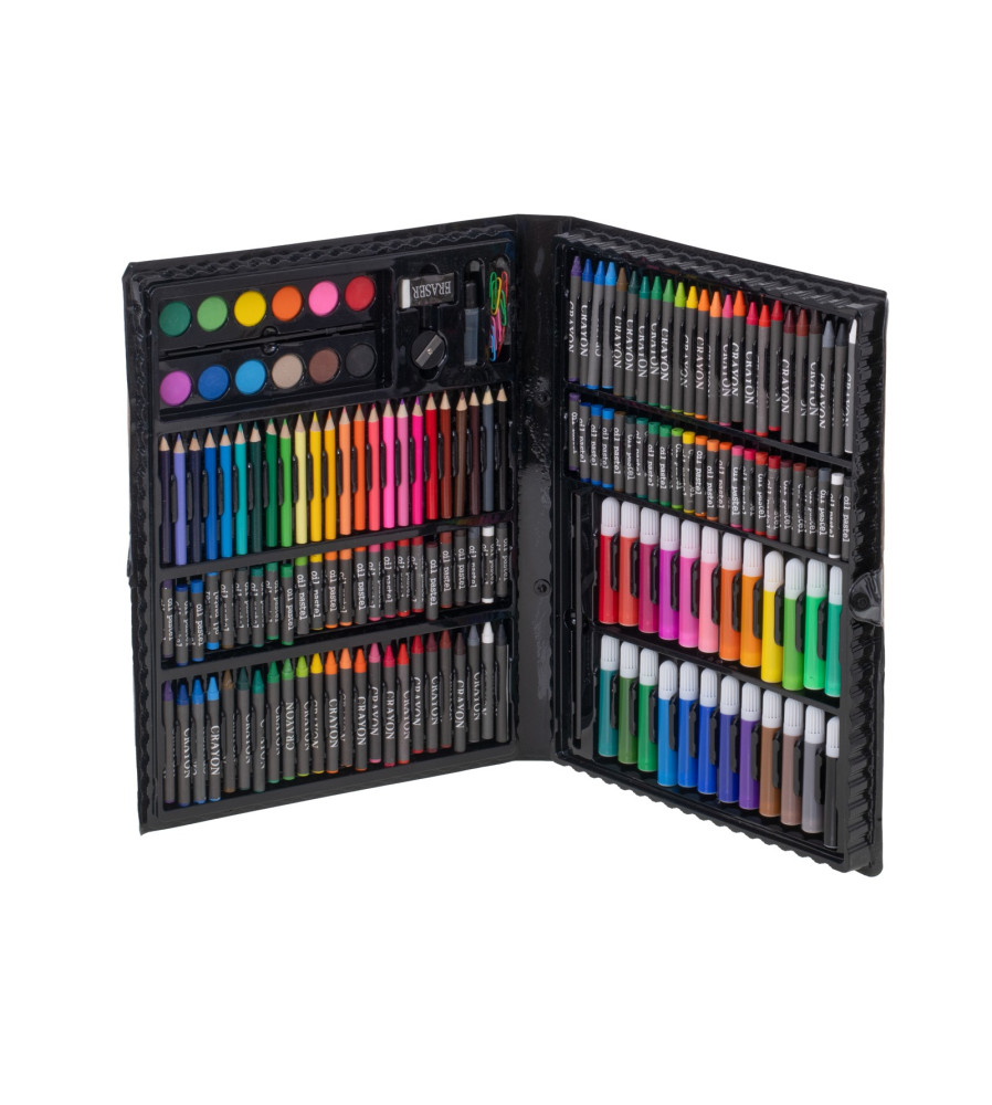Oem - Set de pictura si desen, 168 bucati, tip valiza de depozitare, negru, 36.3 x 30.5 x 3.8 cm - Rechizite școlare și acces...