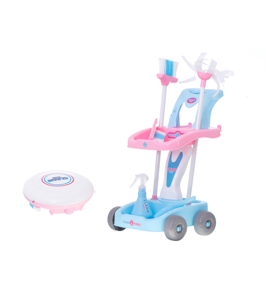 Oem - Set de curatenie pentru copii, robot aspirator cu sunete si lumini, mop, faras, perie, matura, accesorii de curatat - J...