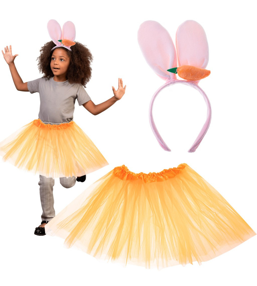 Oem - Set petrecere Iepuras cu bentita si fusta portocalie - Copii - IK075