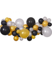 GoDan - Set ghirlanda de 65 baloane cu banda DIY argintiu-auriu-negru - Baloane petreceri - GD560
