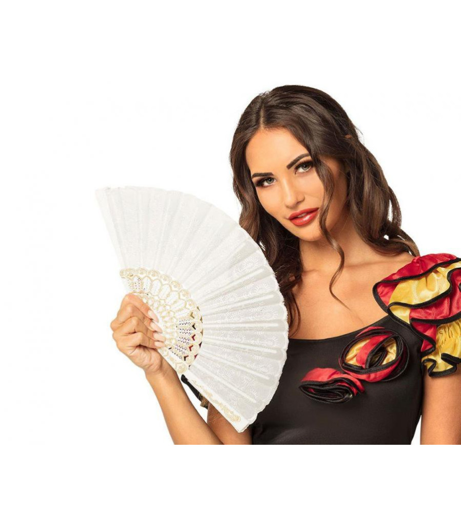 GoDan - Evantai alb model dantela 23 cm - Adulti - GD603