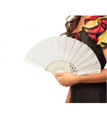 GoDan - Evantai alb model dantela 23 cm - Adulti - GD603