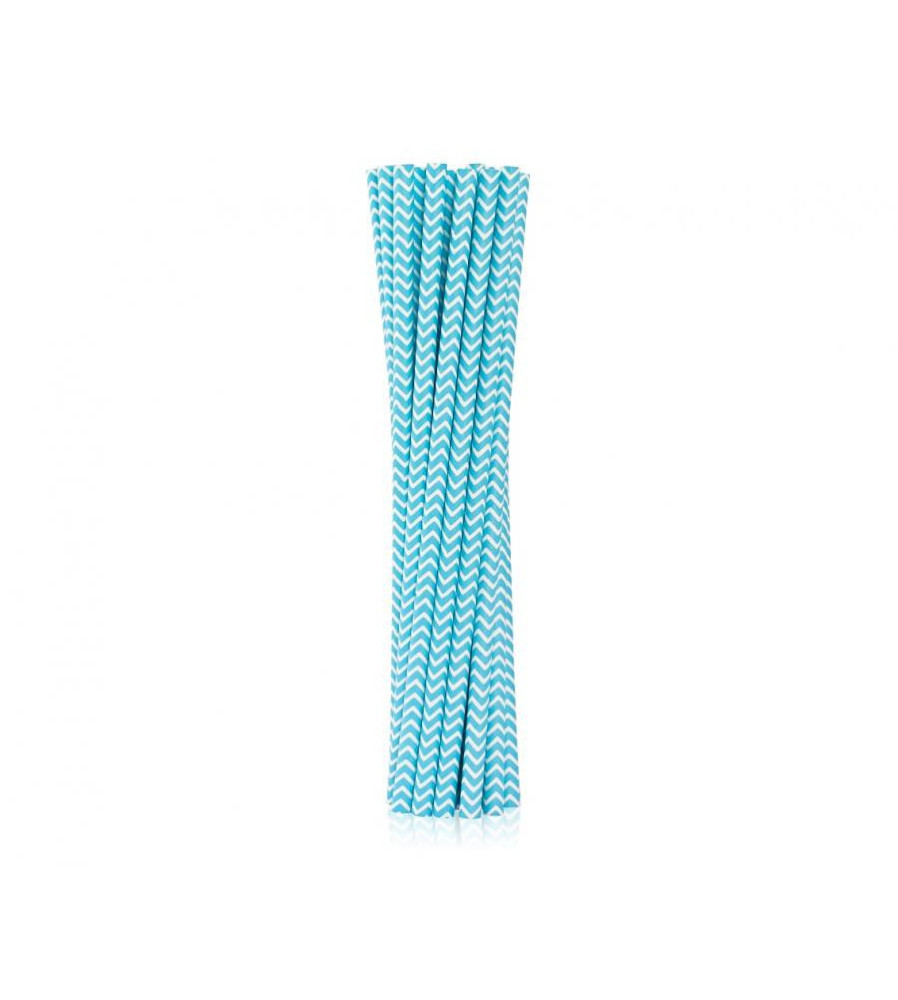 Oem - Set 12 paie de baut din hartie ecologica chevron albastru deschis - Paie de baut petrecere - GD672