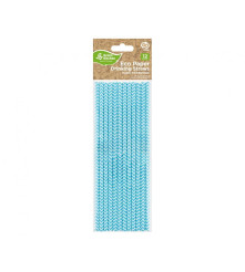 Oem - Set 12 paie de baut din hartie ecologica chevron albastru deschis - Paie de baut petrecere - GD672