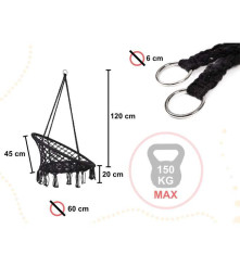 Oem - Leagan tip scaun rotund suspendat pentru casa sau gradina, cu franjuri, capacitate 150kg, negru - Hamacuri și Leagăne  ...