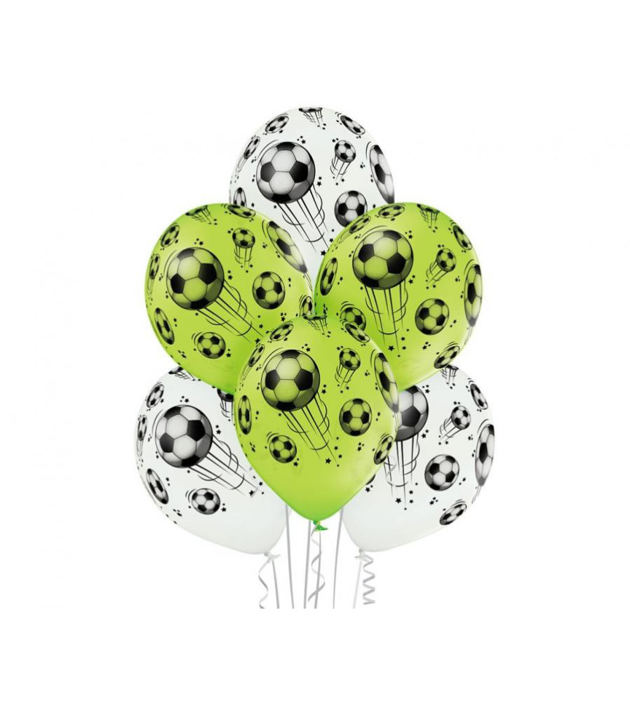 GoDan - Set 6 baloane latex model fotbal alb verde 30 cm - Baloane petreceri - GD634