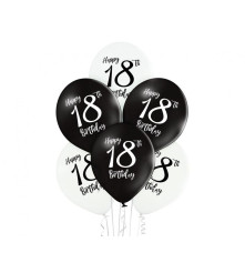 GoDan - Set 6 baloane latex aniversare 18 ani alb negru 30 cm - Baloane petreceri - GD636