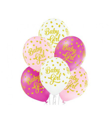 GoDan - Set 6 baloane asortate cu buline latex Baby Girl 30 cm - Baloane petreceri - GD637