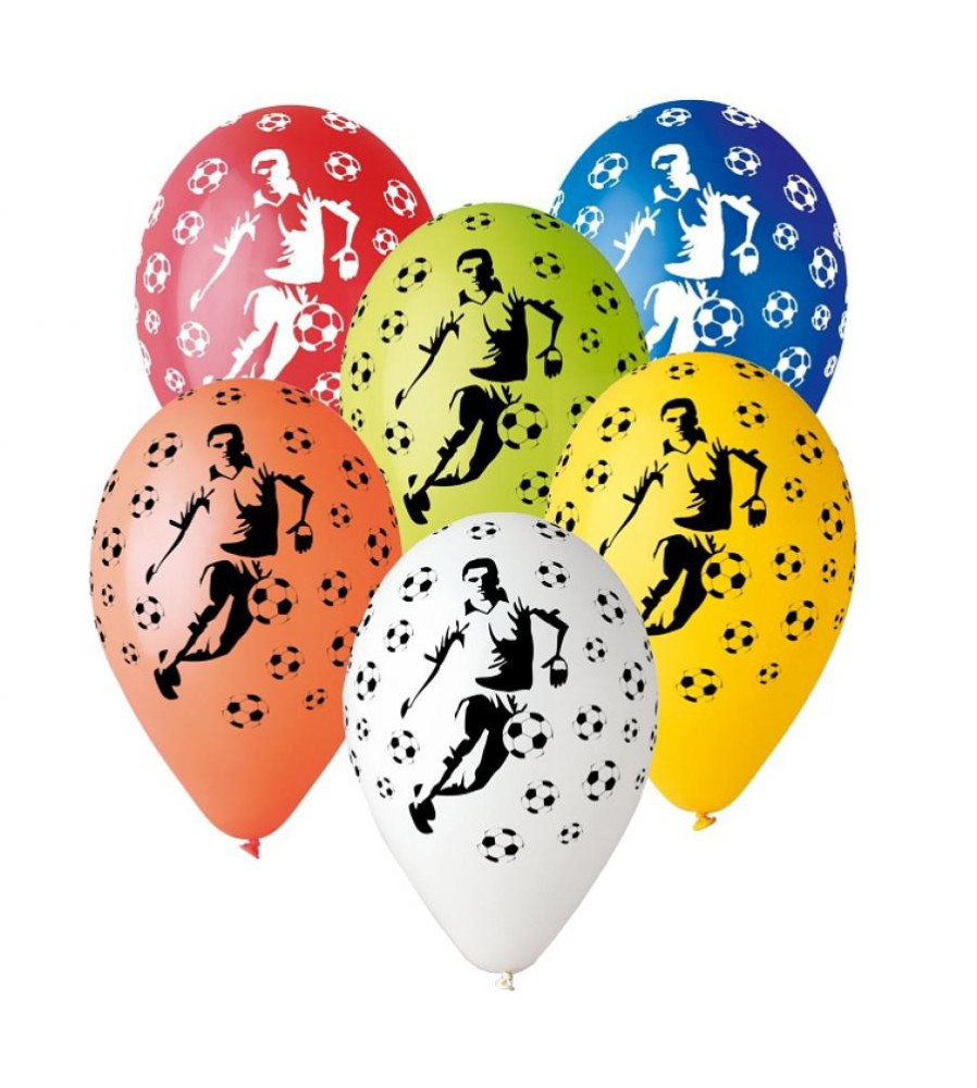 GoDan - Set 5 baloane latex model fotbal multicolor 30 cm - Baloane petreceri - GD643