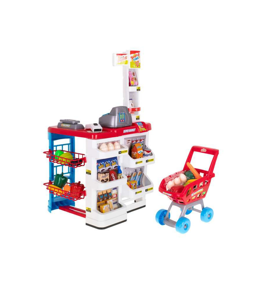 Oem - Set 47 de accesorii supermarket pentru copii cu casa de marcat si carucior, rosu - Jucării interior - IK151