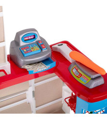 Oem - Set 47 de accesorii supermarket pentru copii cu casa de marcat si carucior, rosu - Jucării interior - IK151