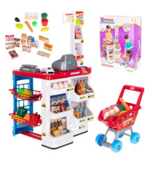 Oem - Set 47 de accesorii supermarket pentru copii cu casa de marcat si carucior, rosu - Jucării interior - IK151