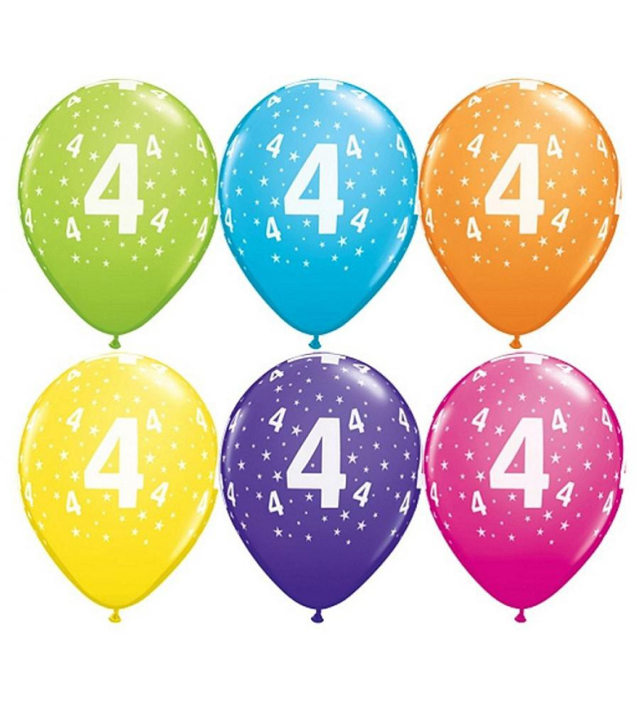 GoDan - Set 6 baloane latex cu cifra 4 multicolor - Baloane petreceri - GD656-4