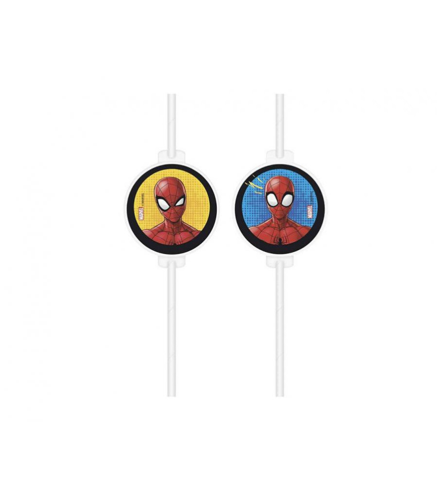 Oem - Set 4 paie de baut cu medalion, model Spiderman - Paie de baut petrecere - GD657