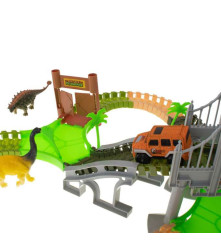 Oem - Set pista de curse cu 228 de piese flexibile, 2 dinozauri mari, 6 dinozauri mici si 2 masini incluse - Jucării interior...