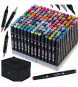 Oem - Set 168 markere, 2 capete subtire si gros, cu geanta de depozitare si suport din plastic, multicolore - Rechizite școla...