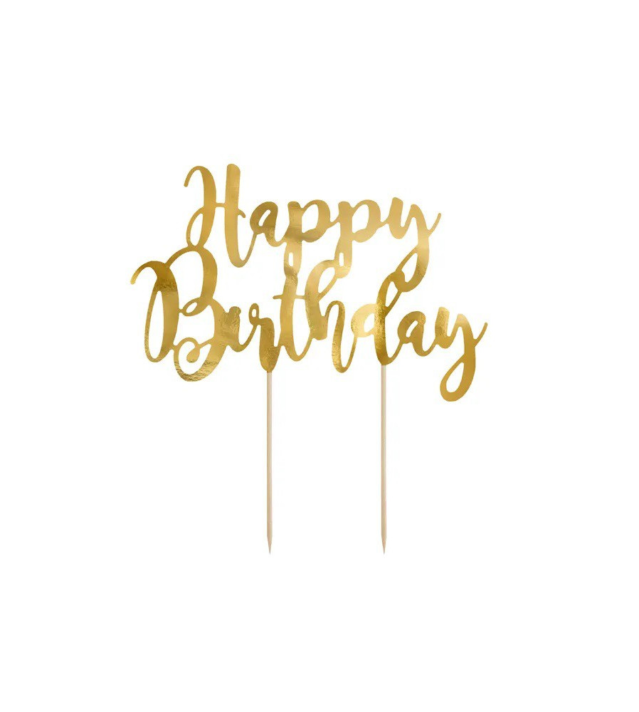 Oem - Decoratiune Tort Happy Birthday Aurie 22.5 cm - Recuzite si Propsuri - IK228