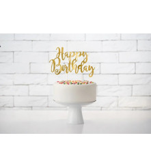 Oem - Decoratiune Tort Happy Birthday Aurie 22.5 cm - Recuzite si Propsuri - IK228