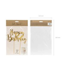 Oem - Decoratiune Tort Happy Birthday Aurie 22.5 cm - Recuzite si Propsuri - IK228