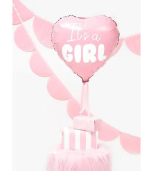 GoDan - Balon folie forma de inimioara cu inscriptie Its a Girl, roz 48 cm - Baloane folie - IK230