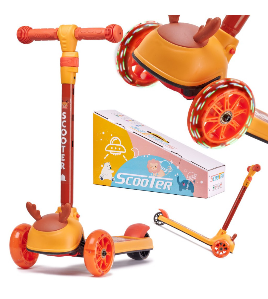 Oem - Trotineta de echilibru pentru copii, cu 3 roti, lumini LED, pliabila, ghidon reglabil, pana la 40 kg, portocaliu - Jucă...
