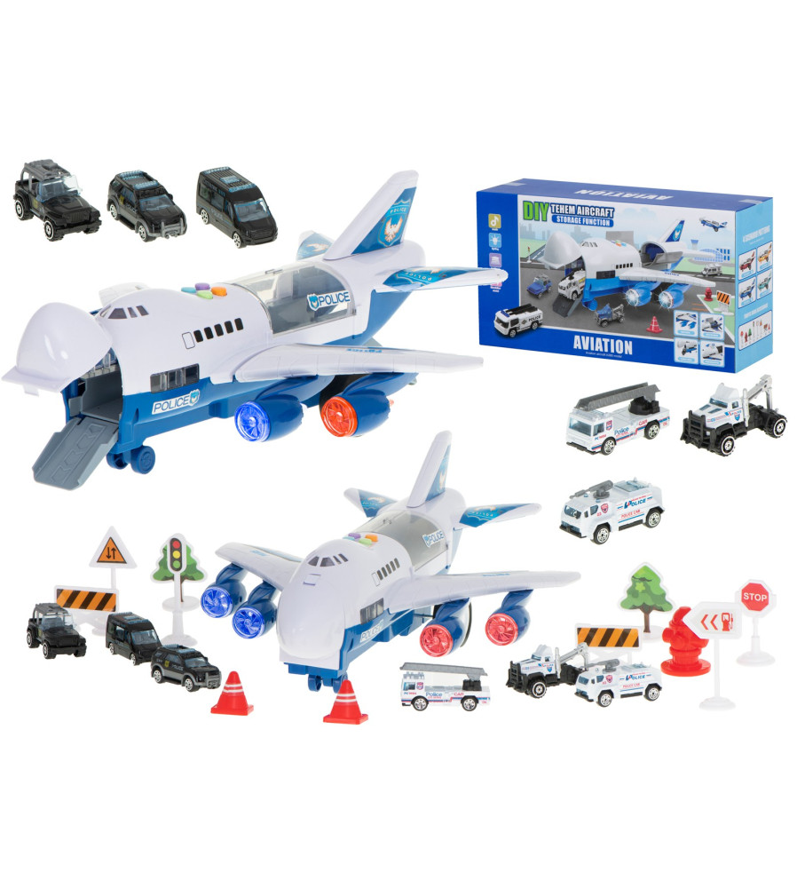 Oem - Set 6 masinute de politie cu avion de transport masini - Jucării interior - IK277