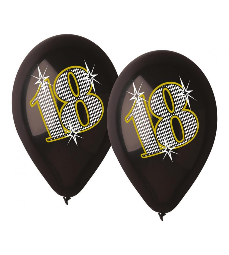 GoDan - Set 5 baloane latex aniversare 18 ani negru 30 cm - Baloane petreceri - GD730