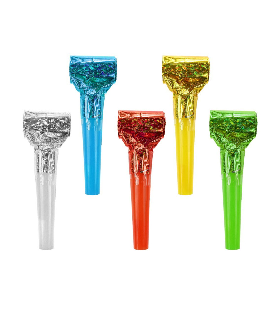 GoDan - Set 5 trompete holografice din folie pentru petrecere - Trompete petrecere - GD747