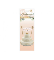 Oem - Topper din hartie pentru tort W&C Just Married auriu 25 cm - Recuzite si Propsuri - GD736
