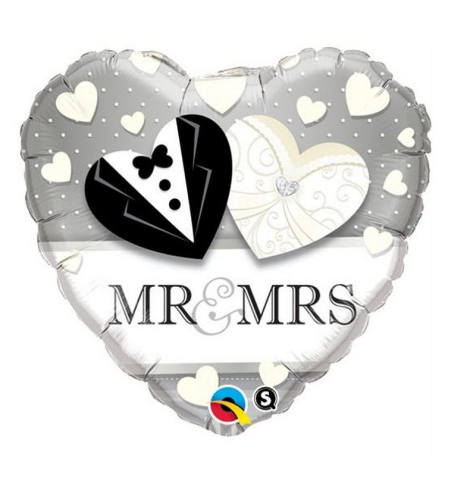 GoDan - Balon folie model inimioara cu inscriptie Mr&Mrs 46 cm - Baloane folie - GD737
