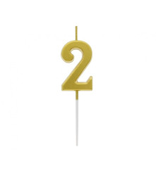 GoDan - Lumanare tort cifra 2, auriu metalic, 9.5 cm - Lumanari petrecere - GD767-2
