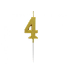 GoDan - Lumanare tort cifra 4, auriu metalic, 9.5 cm - Lumanari petrecere - GD767-4
