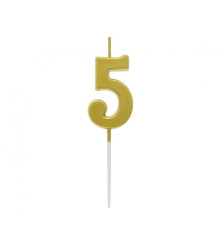 GoDan - Lumanare tort cifra 5, auriu metalic, 9.5 cm - Lumanari petrecere - GD767-5