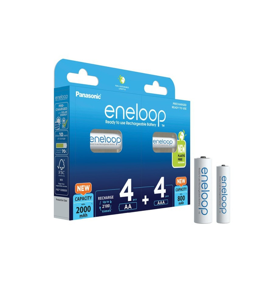 Eneloop - Acumulatori Panasonic eneloop 4x AA 2000mAh + 4x AAA 800mAh - 2x4 blister (BK-KJMCDE44E) - Format AA - NKR005