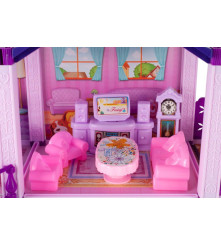 Oem - Casa de papusi din plastic complet utilata si mobilata, cu ponei, 58.5 cm x 22.5 cm violet - Jucării interior - IK316