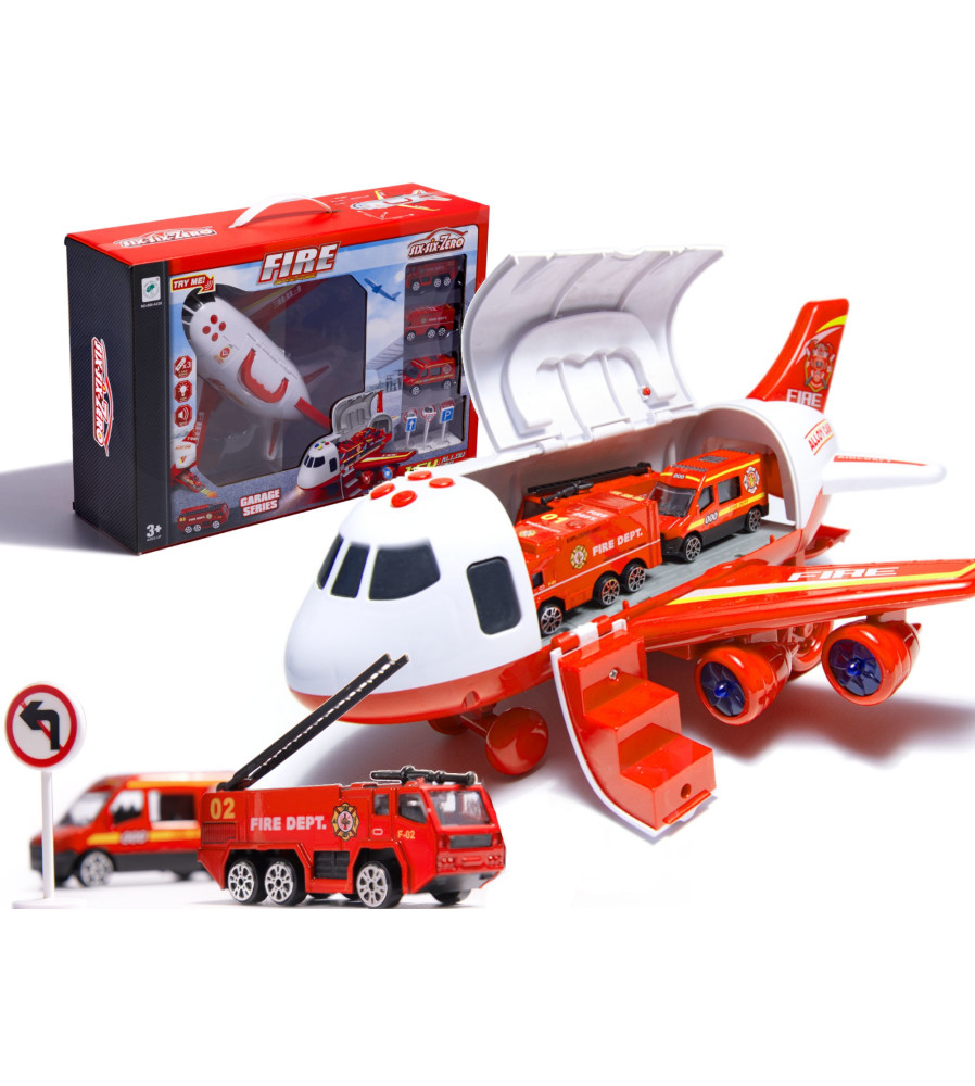 Oem - Avion de transport cu 3 masinute de pompier - Jucării interior - IK338