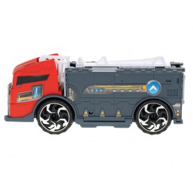 Oem - Camion de transport TIR 2in1 parcare garaj stație de pompieri + 3 mașini roșu - Jucării interior - IK407