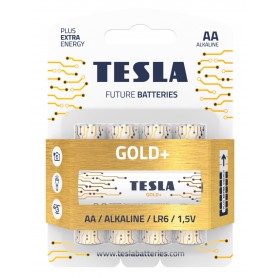 TESLA - Set of 4 alkaline manganese batteries without mercury Tesla Gold LR6 AA 1.5 V non-rechargeable - Size AA - TZ881