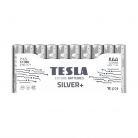 TESLA - Set of 10 alkaline manganese batteries without mercury AAA LR03 TESLA SILVER 1.5V non-rechargeable - Size AAA - TZ889