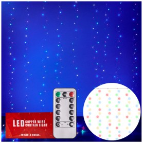 Oem - Multicolor LED curtain type installation 3 x 3m, USB 5V, with remote control - Interior and exterior lights - IK428