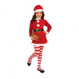 Children's Christmas costume 4 pieces dress Santa hat black belt and tights 7-9 years
