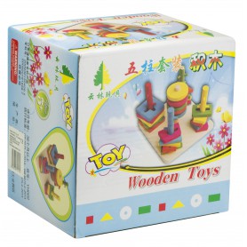Oem - Joc Montessori de indemanare cu 5 coloane sortator de forme din lemn - Jucării educative - IK457