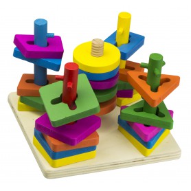 Oem - Joc Montessori de indemanare cu 5 coloane sortator de forme din lemn - Jucării educative - IK457